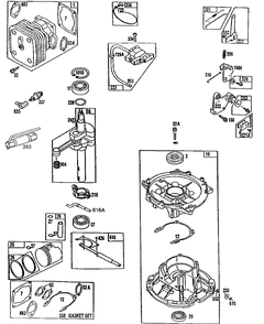 Cylinder, Sump ,drive Train Diagram and Parts List for 95722-0227-XX  Briggs and Stratton Engine